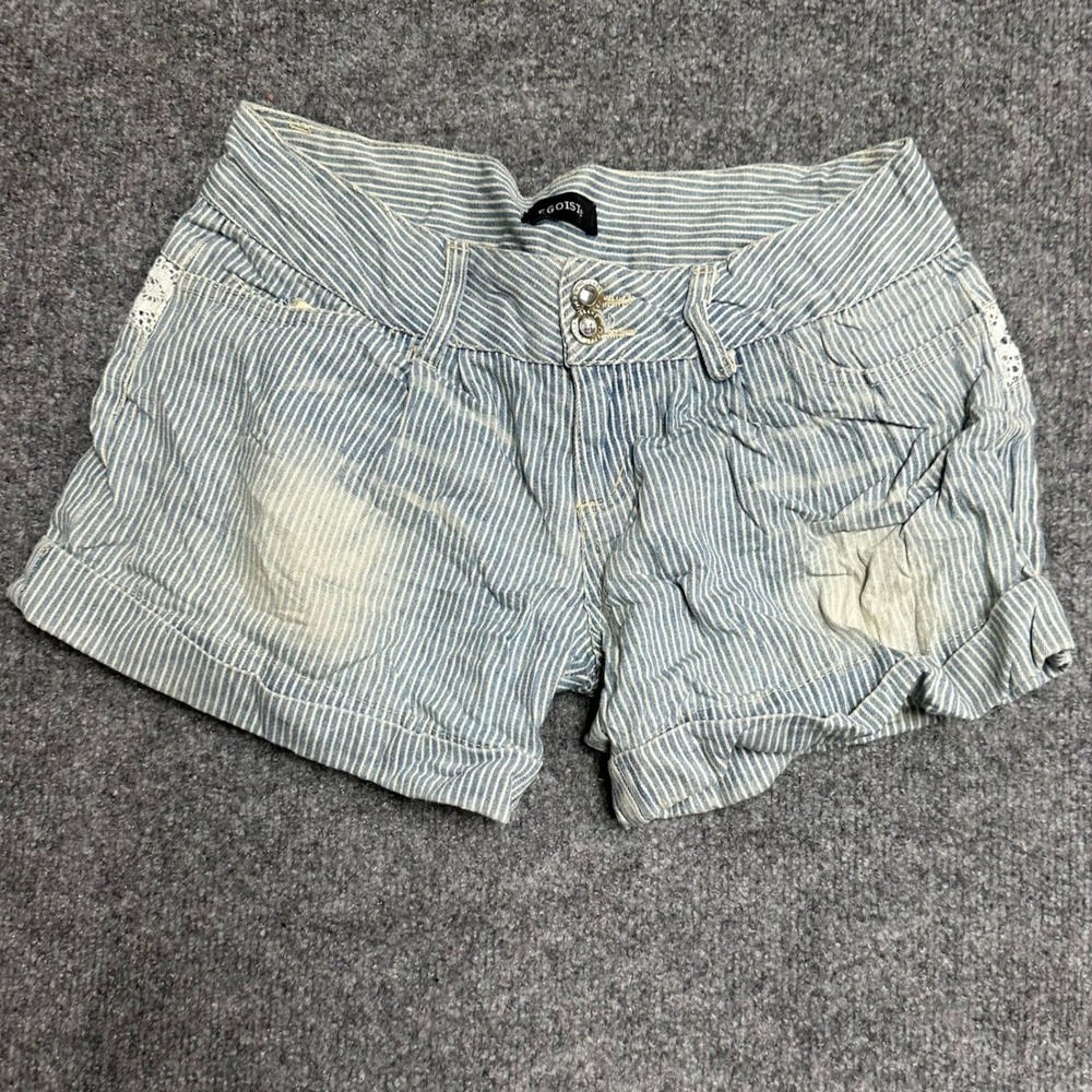 Egoist Shorts Womens Size 29 Blue White Striped Lace Trim Bow Pockets Low Rise
